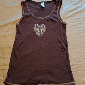 Brown Ribbed Tank with Gold Stitching